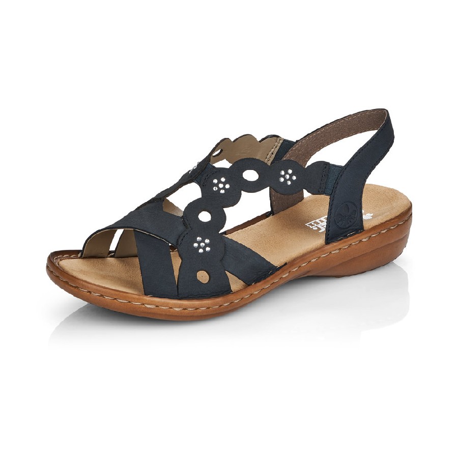 Marinblåa damsandaler/sandaletter i skinn från Rieker